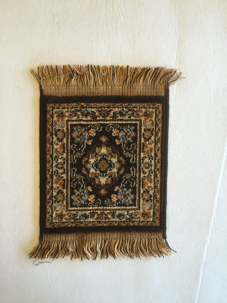 smyrna kleedje donkerbruin blauw - Perzisch tapijtje - vierkant 35 x 35 cm