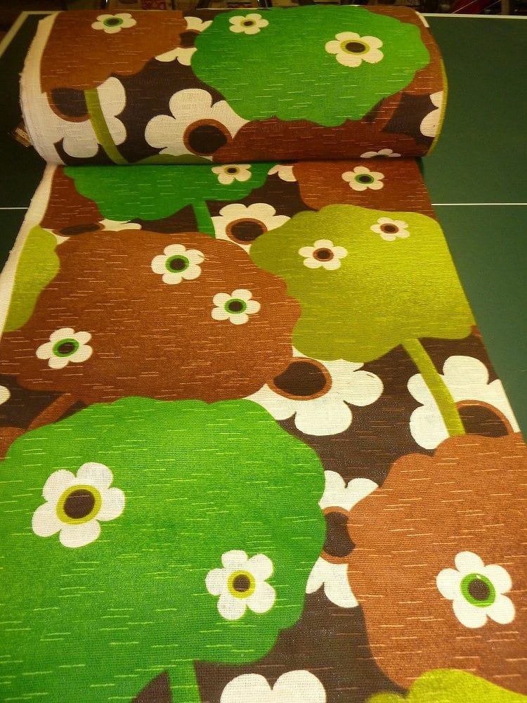 bloem groen bruin - stof retro