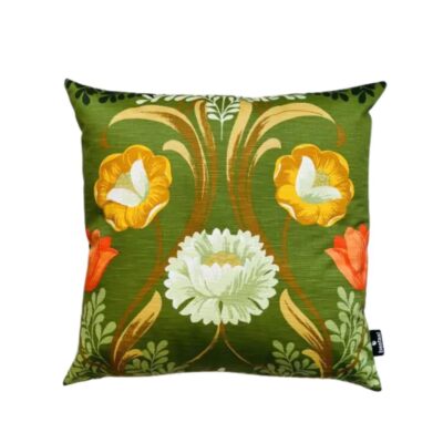 kussen groen met bloemen handgemaakt