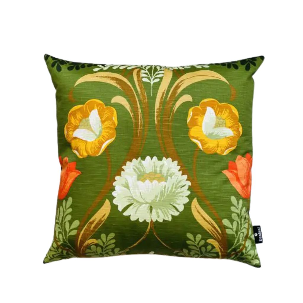 kussen groen met bloemen handgemaakt