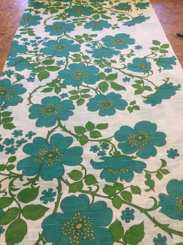 bloem blauw groen ecru - stof retro