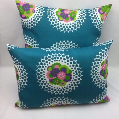 cirkel bloem wit blauw - kussen retro