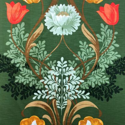 bloem groen geel oranje - stof retro