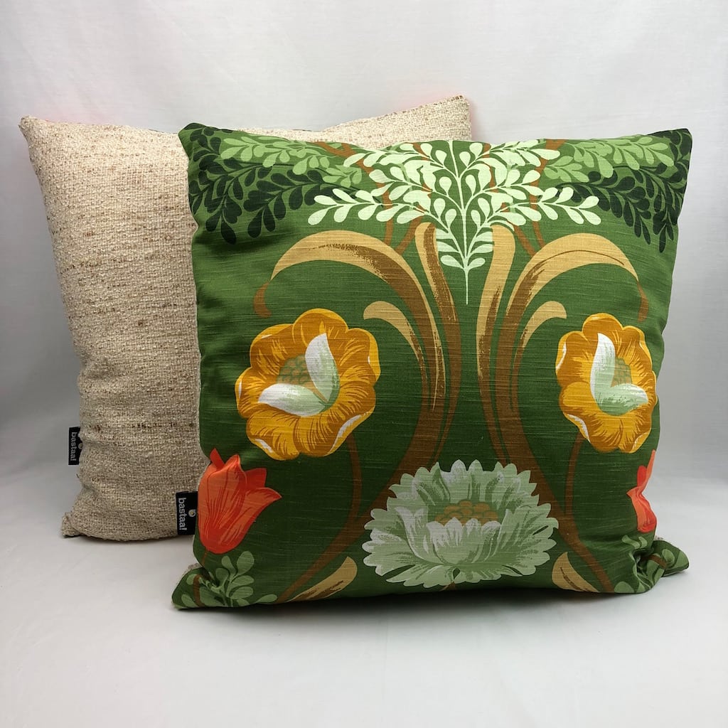 bloem groen geel oranje effen - kussen retro