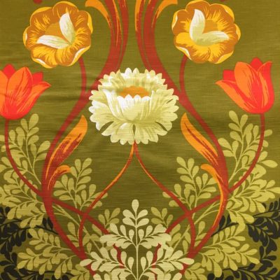Nadine - Licht Groen - bloem geel oranje - retro stof