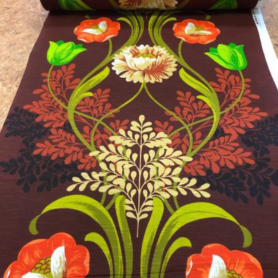 bloem roodbruin oranje groen retro stof 1