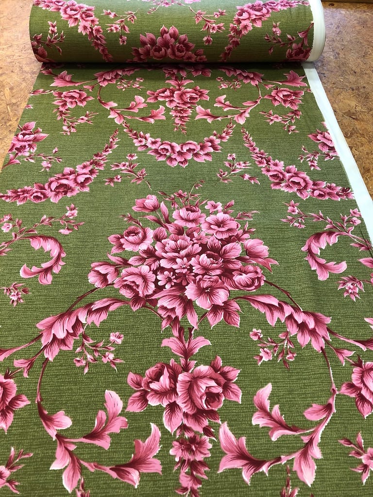 bloemen roze groen stof retro