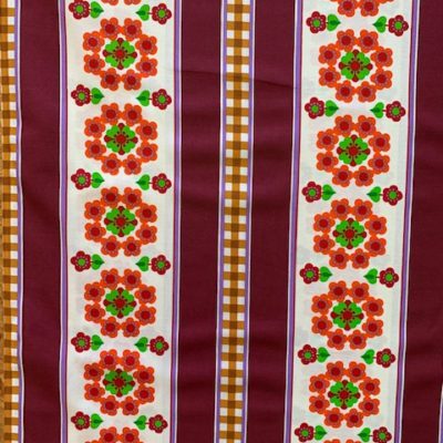 streep blok bloem - paars oker - stof retro