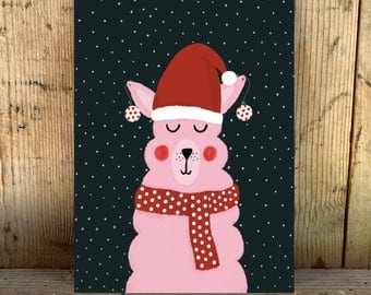 alpalca met muts kerst post card