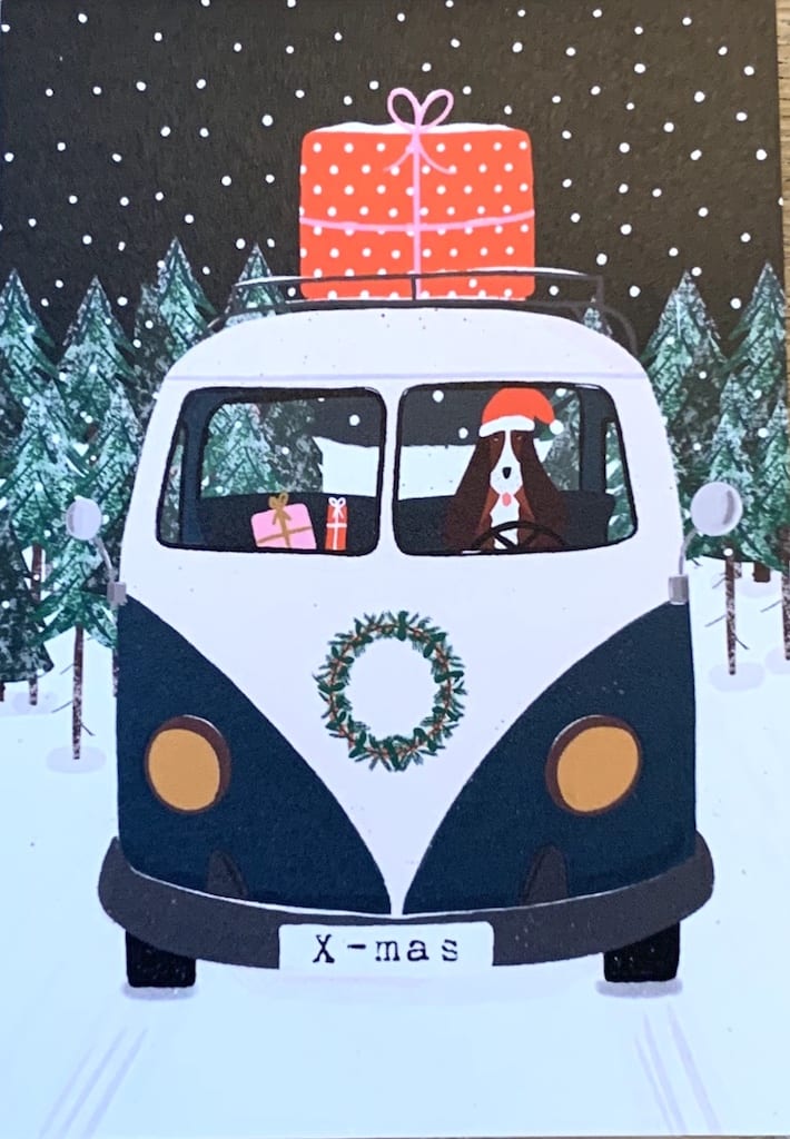 vw bus met hond kerstkaart