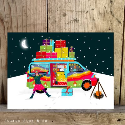 hippie camper in winter - kaart