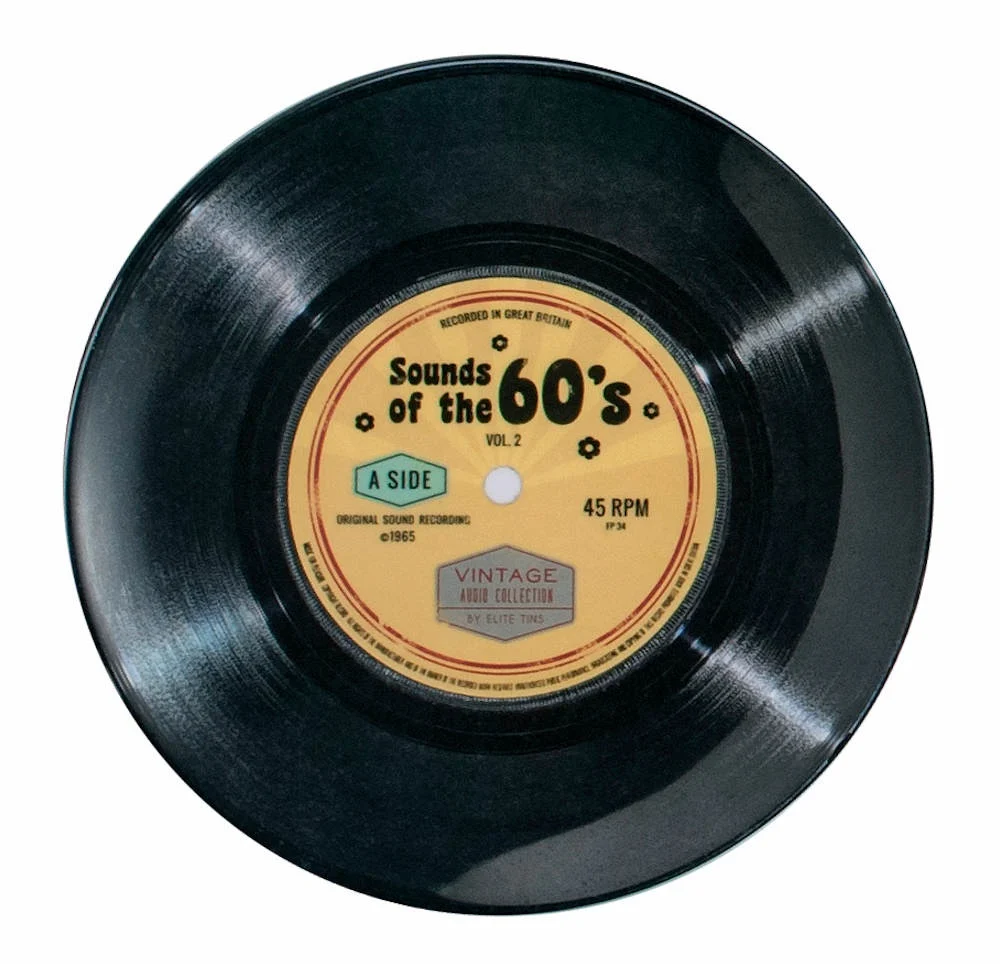 bord van metaal met print LP jaar 1960