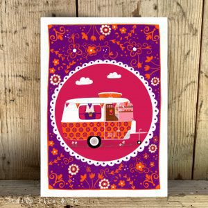 ansichtkaart retro caravan