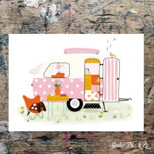 ansichtkaart retro caravan