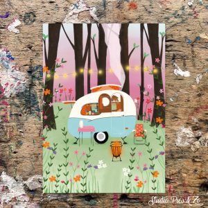 Ansichtkaart retro caravan