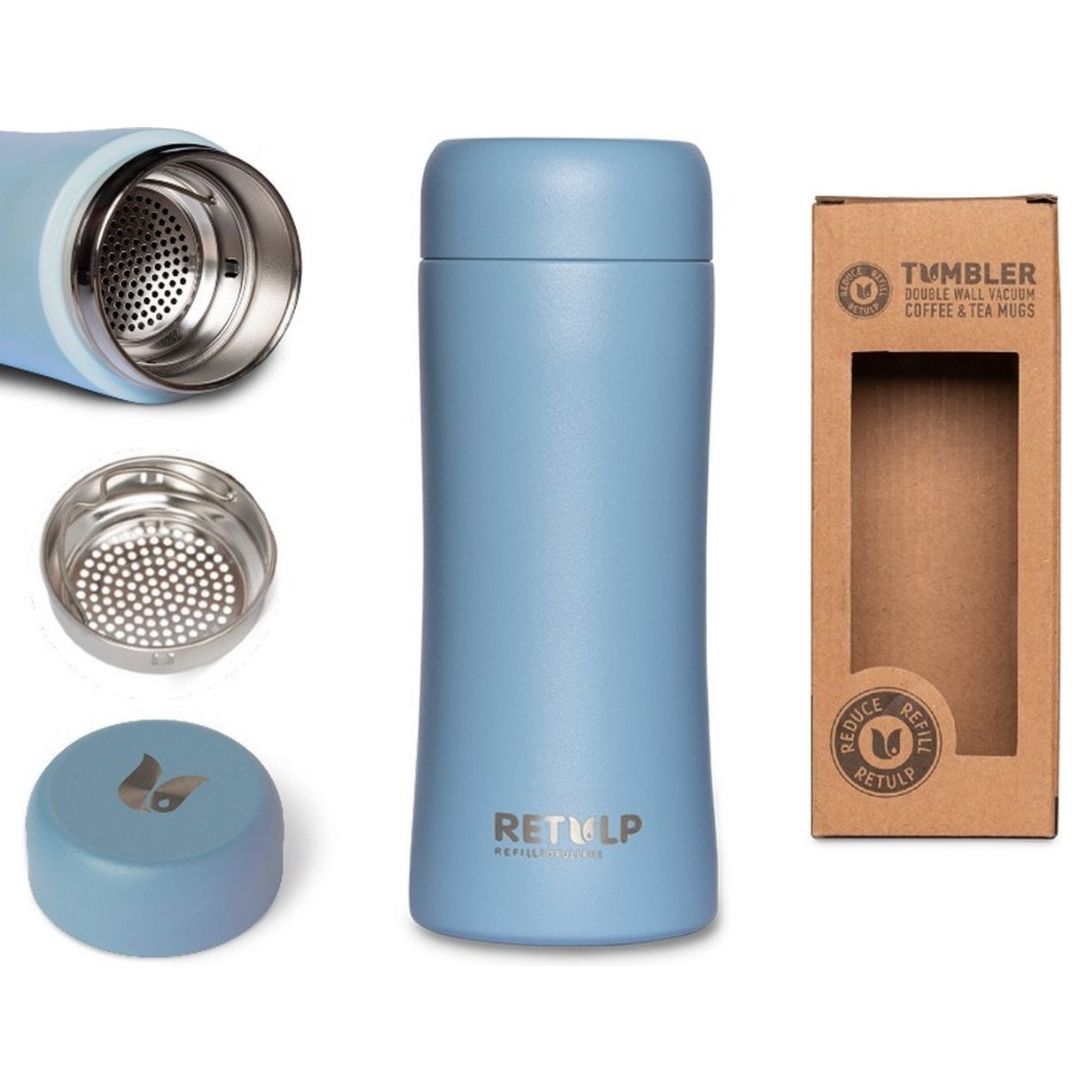 Thermosfles lichtblauw met zeefje