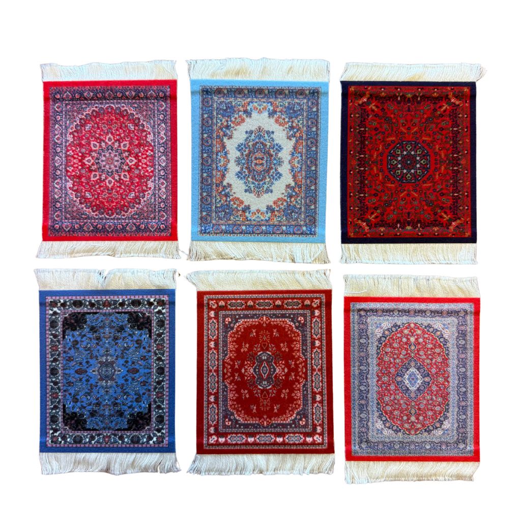 Kleurrijke en retro onderzetters voor glazen perzische tapijtjes