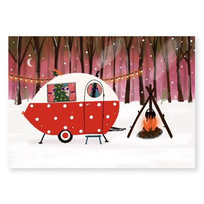 kerstkaart caravan retro