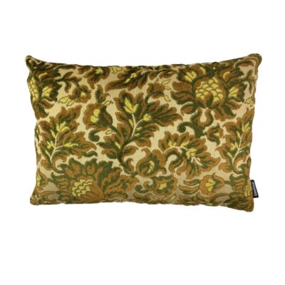 handgemaakt kussen van vintage velours stof geel groen brocante