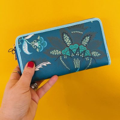 grote damesportemonnee blauw groen