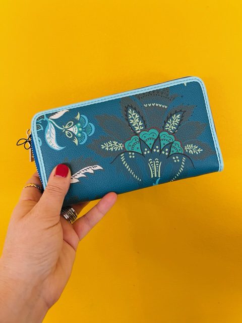 grote damesportemonnee blauw groen