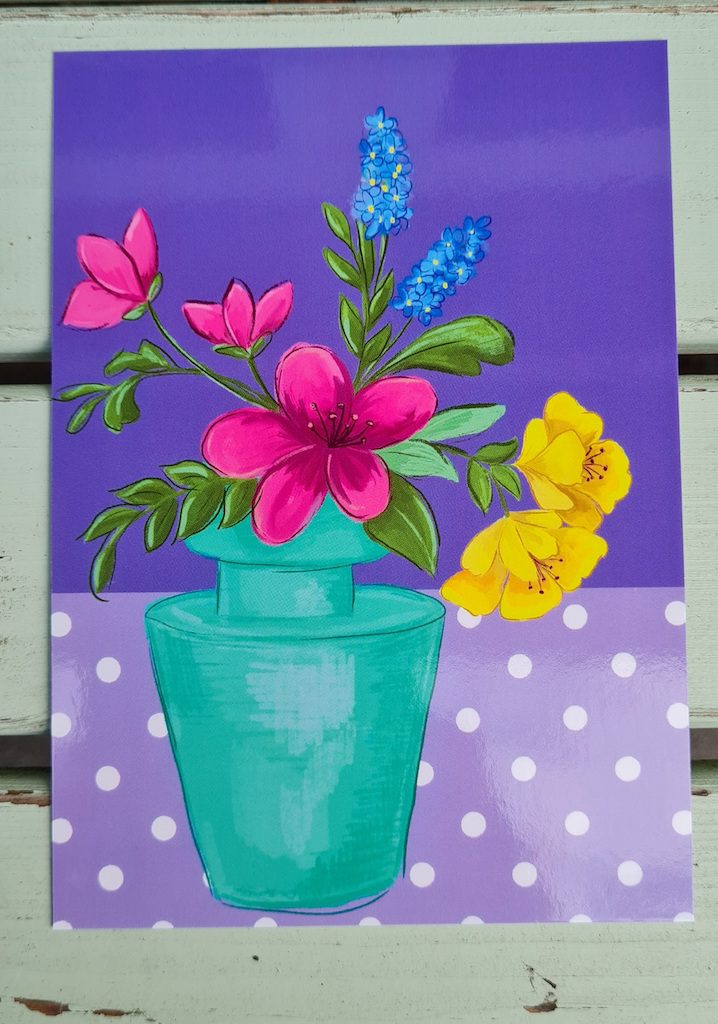 kaartje met kleurrijke bloemen