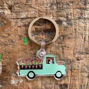 retro sleutelhanger acryl met sleutelring