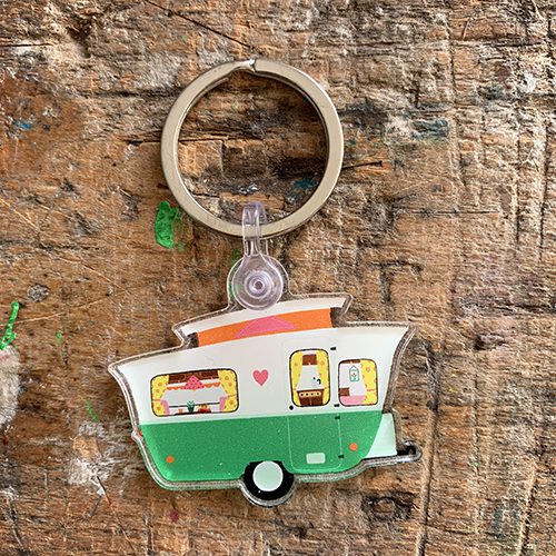 sleutelhanger retro caravan met sleutelring