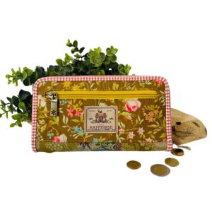 dames portemonnee retro met bloemen geel groen