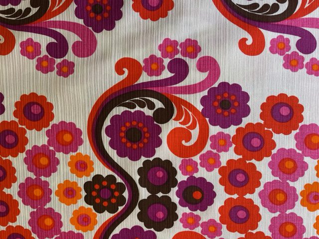 bloemen - oranje roze bruin ecru - stof retro - Afbeelding 3