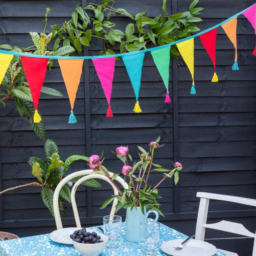G2PLUS Stoffen vlaggetjesslinger met kwasten, groen en blauw, stoffen slinger, aan beide zijden, 3,3 m stoffen wimpelslinger met 12 stuks kleurrijke vlaggetjes voor huisbed, kinderverjaardagsfeest