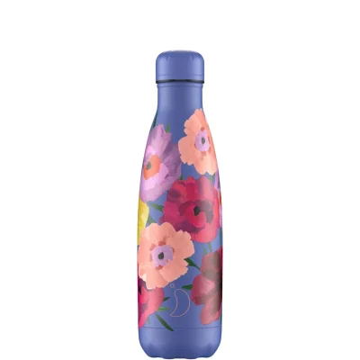 thermosfles bloemen blauw rvs 500 ml