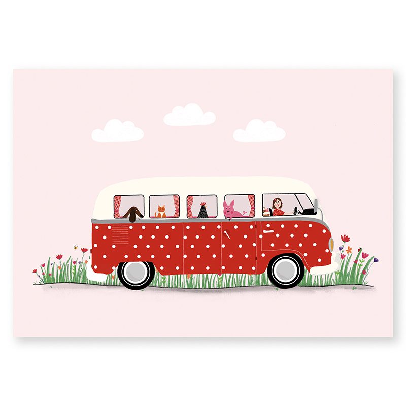 ansichtkaart met busje