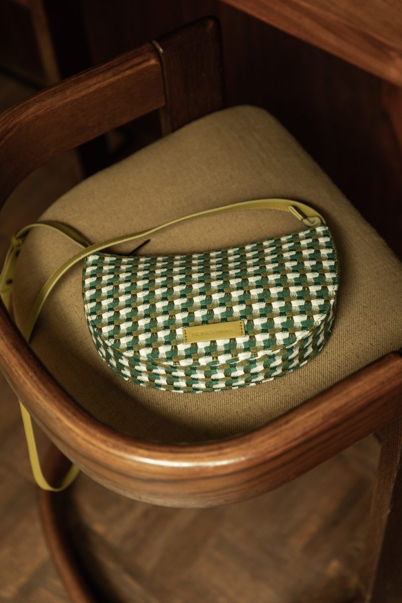 retro schoudertas groen stof