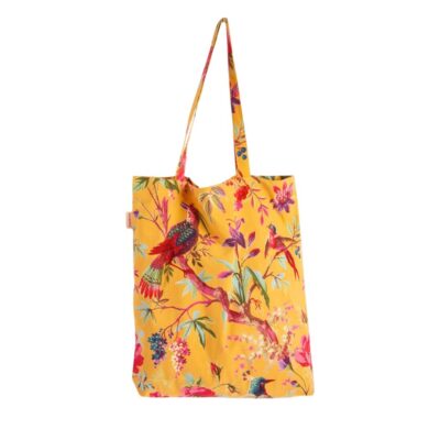 shopper katoen geel met kleurrijke paradise print