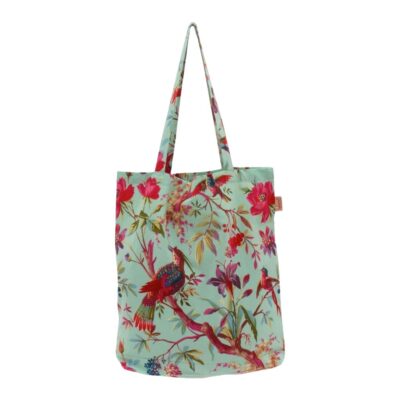 blauwe shopper met paradise print