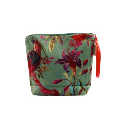 opbergtasje toiletspullen fluweel groen paradise print