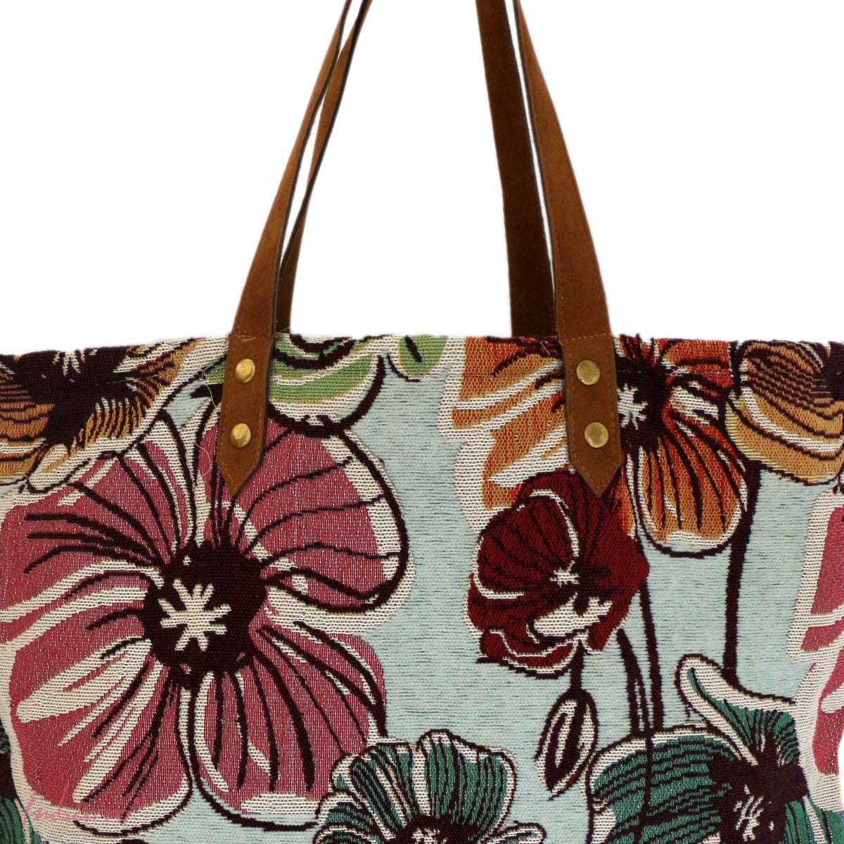 tas met rits blauw met bloemen