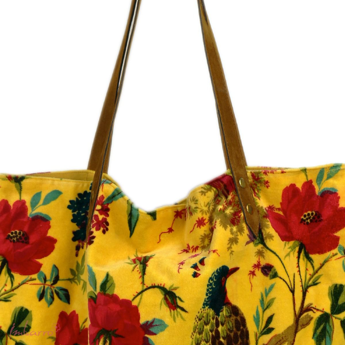 tas velour paradise print geel