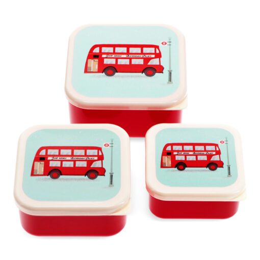 3 lunchdoosjes met rode bus voor school