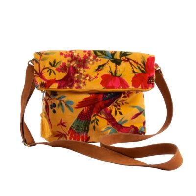 schoudertas geel paradise print fluweel