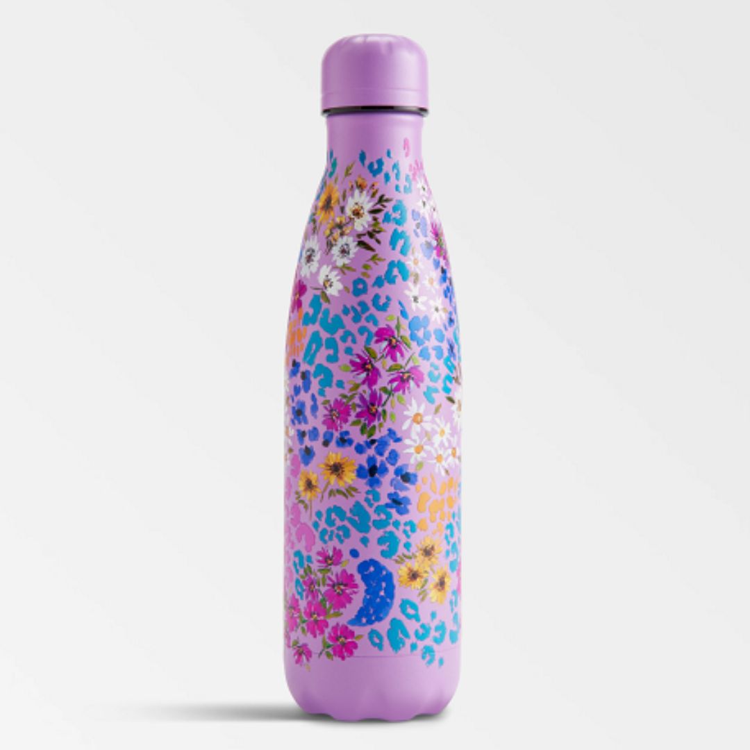 thermosfles met bloemen lila