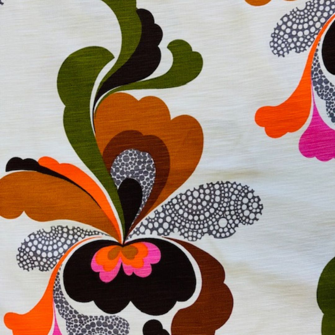 Bloem Patroon - Roze Oranje Groen - stof retro - Afbeelding 2