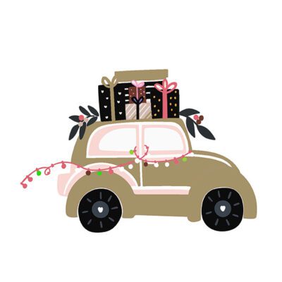Forex tegeltje - Kerst - Christmas Car - Kaki - 10 x 10 cm
