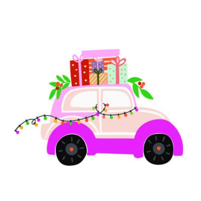 Forex tegeltje - Kerst - Christmas Car - Roze - 10 x 10 cm