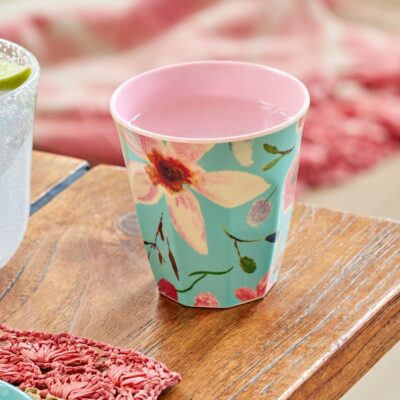 melamine beker blauw met bloemen