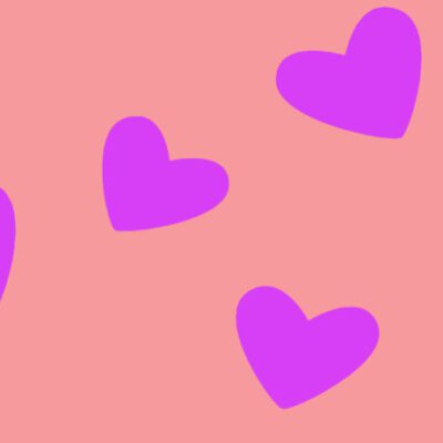 placemat met paarse hartjes op zalm roze ondergrond