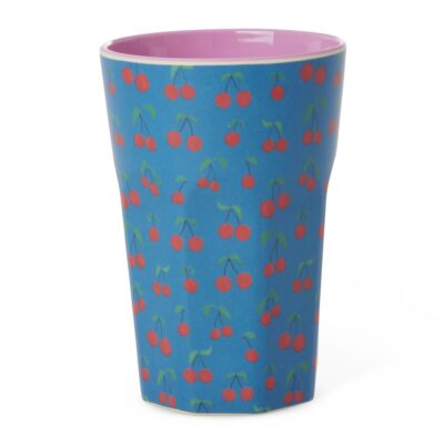 blauwe hoge beker van melamine met kersen