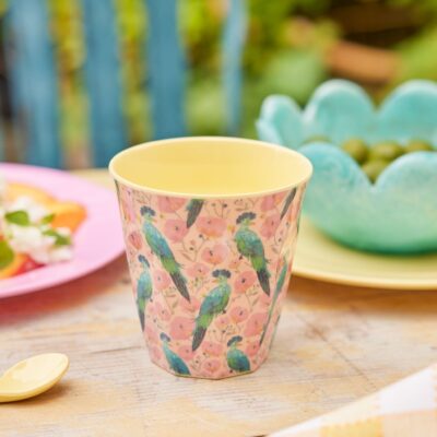 melamine beker middelhoog met exotische vogels