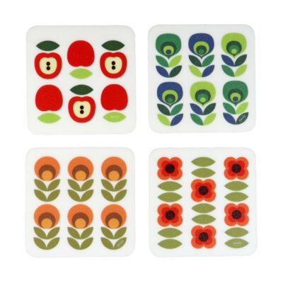 onderzetters voor glazen met retro print kleurrijke bloemen set van 4
